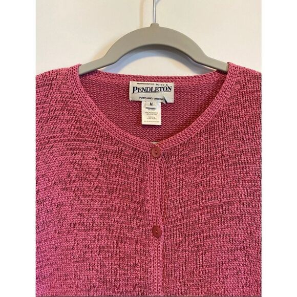 Vintage Pendleton Women M Cardigan burgundy, Crew Neck Cotton Blend Button Up Sw - Picture 4 of 6